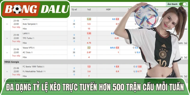 Đa dạng tỷ lệ kèo trực tuyến hơn 500 trận cầu mỗi tuần