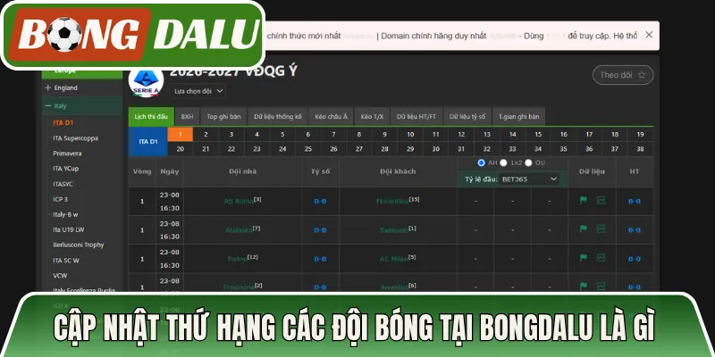 Cập nhật thứ hạng các đội bóng tại Bongdalu là gì 